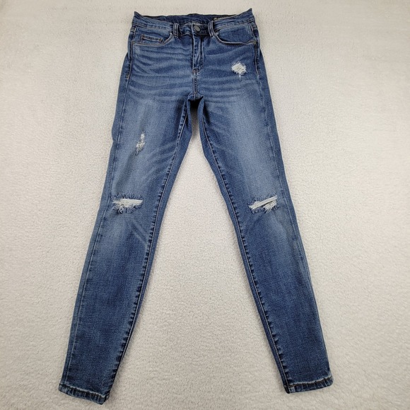 Blank NYC Denim - Blank NYC The Bond Mid Rise Skinny Jeans Womens 28 Blue Distressed Stretch Denim
